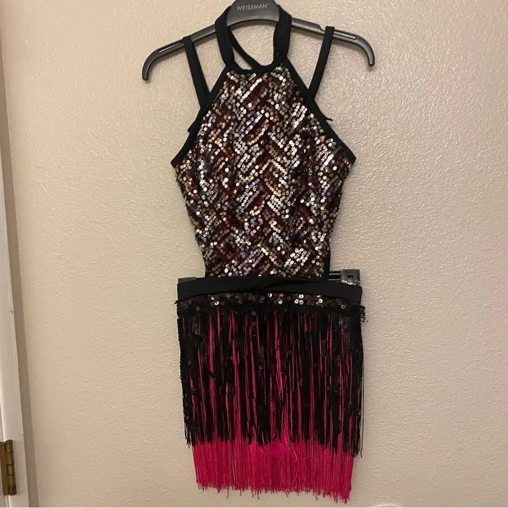 WEISSMAN Dance Costume flapper fringe ombre hot pink sequin Dreamlover 14706 SA